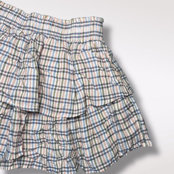 Aerie Tiered Plaid Mini Skirt Cotton Modal Blend Size Small - Picture 8 of 8